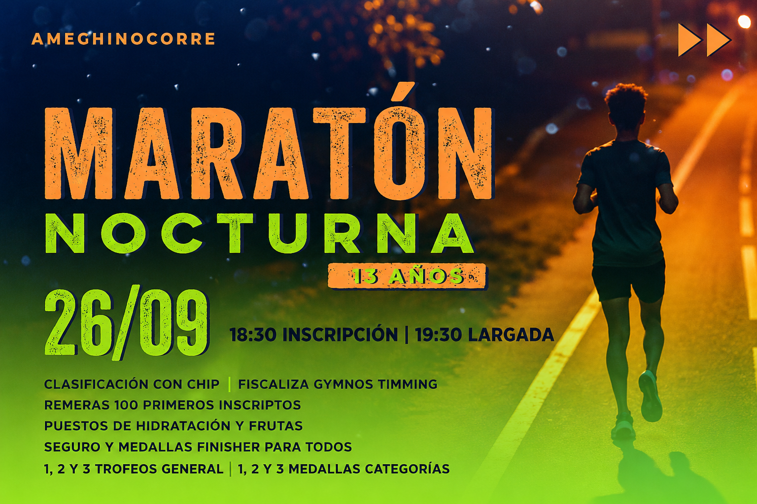 Ameghino corre de noche